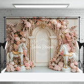 Lofaris Sweet Pink Floral Horses Elegant Wedding Backdrop